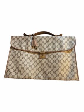 Gucci Vintage GG Supreme Monogram Flap Briefcase Portfolio Bag - Rare w/ Key